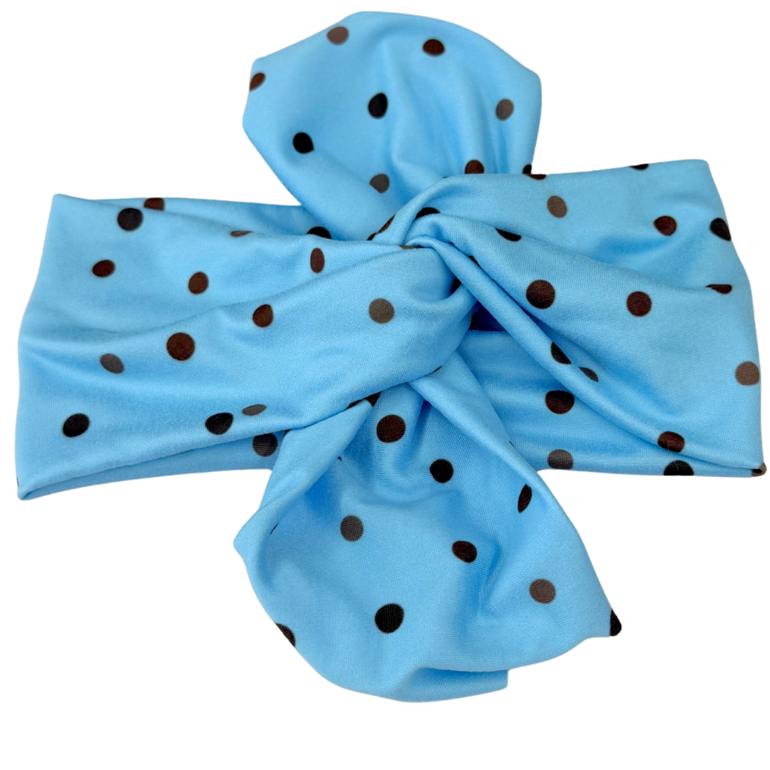 Y2K blau-braunes Polka-Dot Stirnband mit Schleife