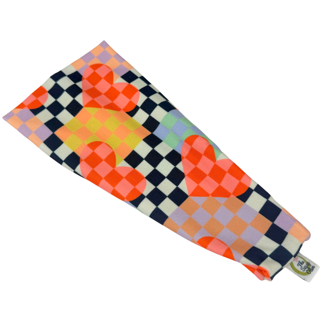 Checker Hearts Stretch Headband