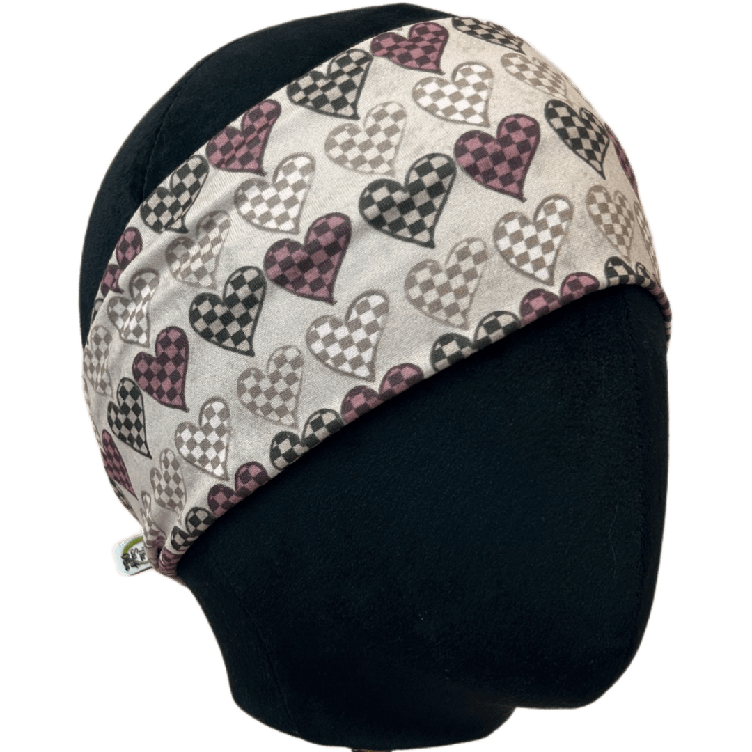 Brown Checker Hearts Stretch Headband - The Sassy Olive
