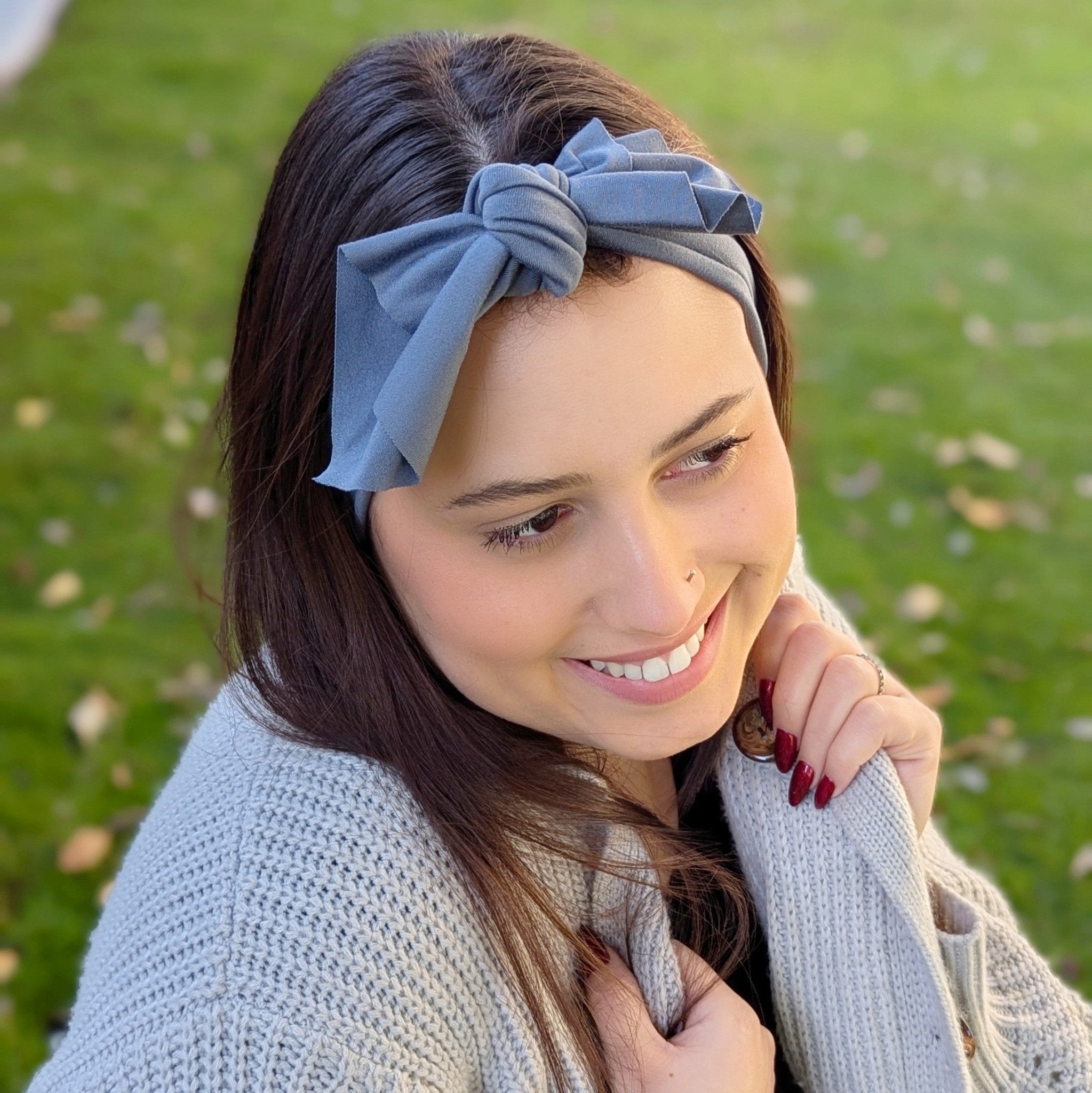 Dusty Blue Grey Top Knot Headband - The Sassy Olive