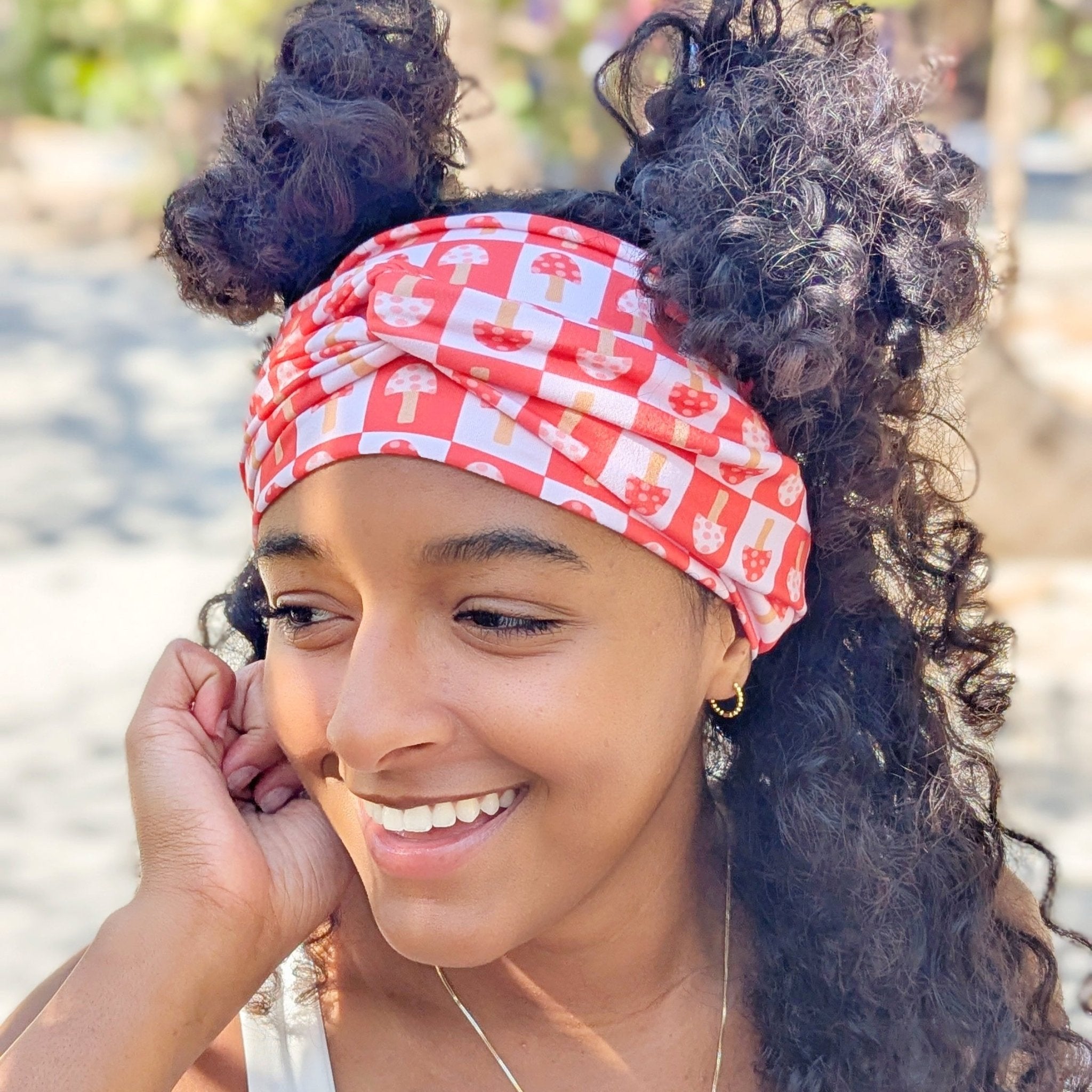 Red Checkered Mushrooms Wrap Headband - The Sassy Olive