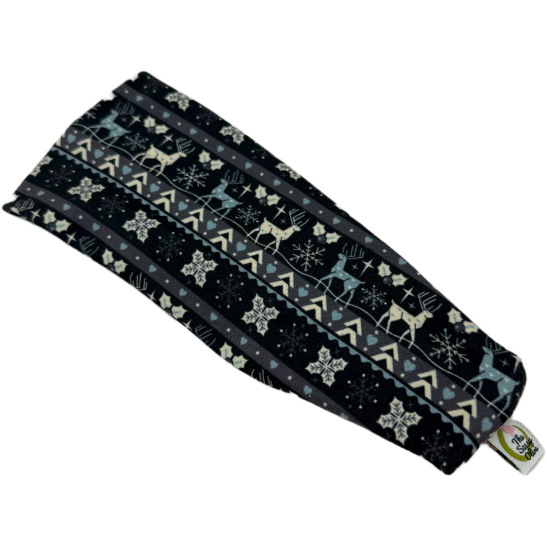 Grey Reindeer Sweater Stretch Headband