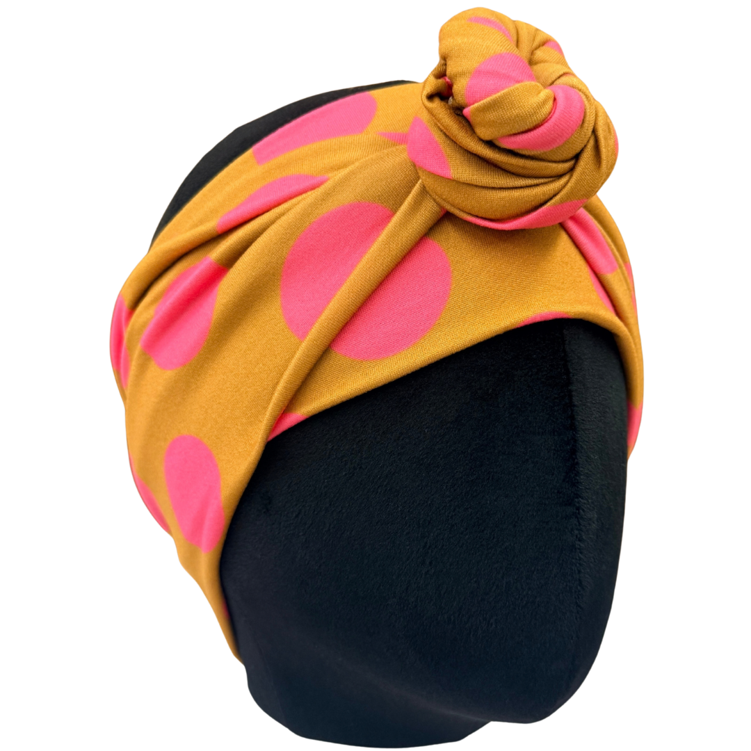Chartreuse Pink Polka Dots Wrap Headband