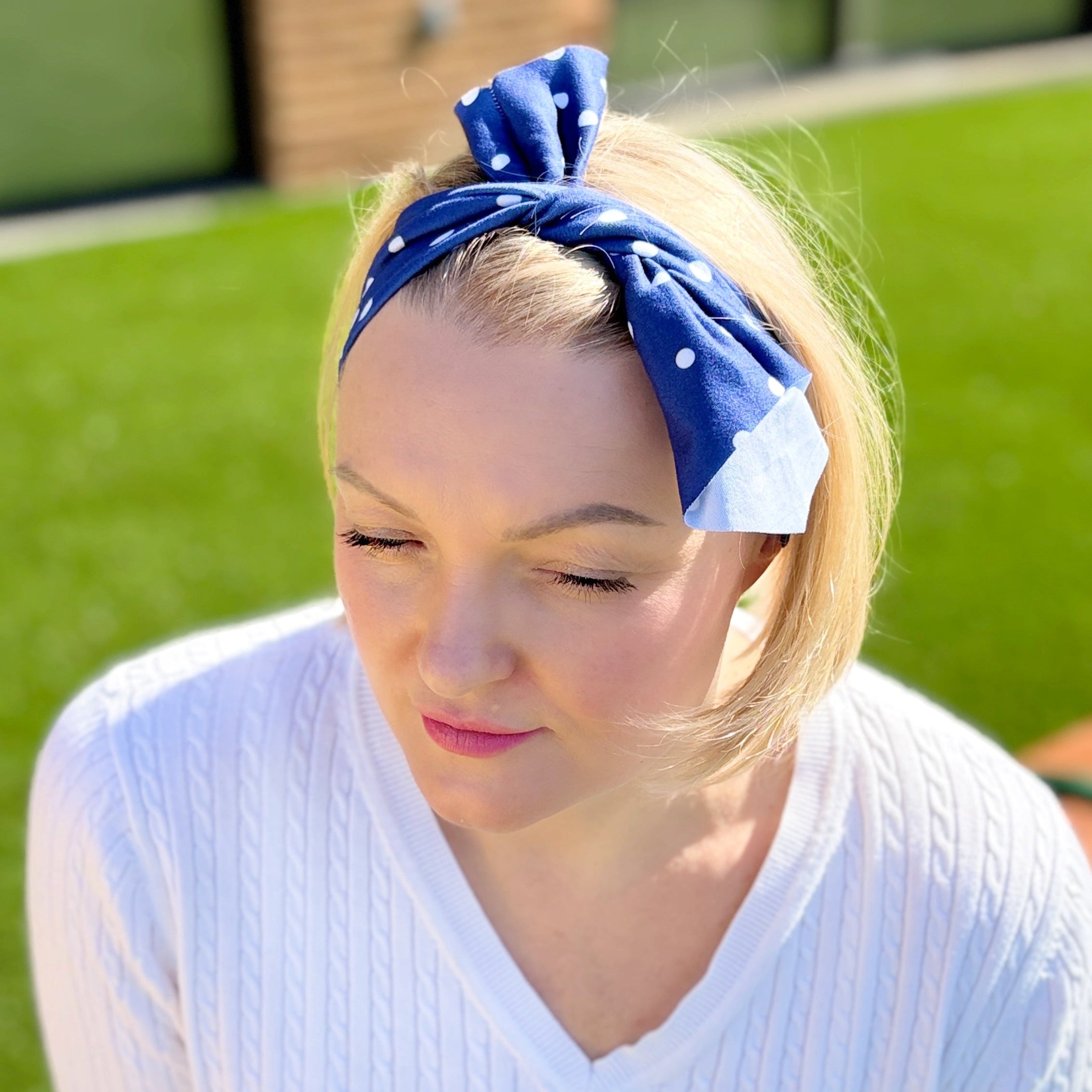 Navy Polka Dot Top Knot Headband