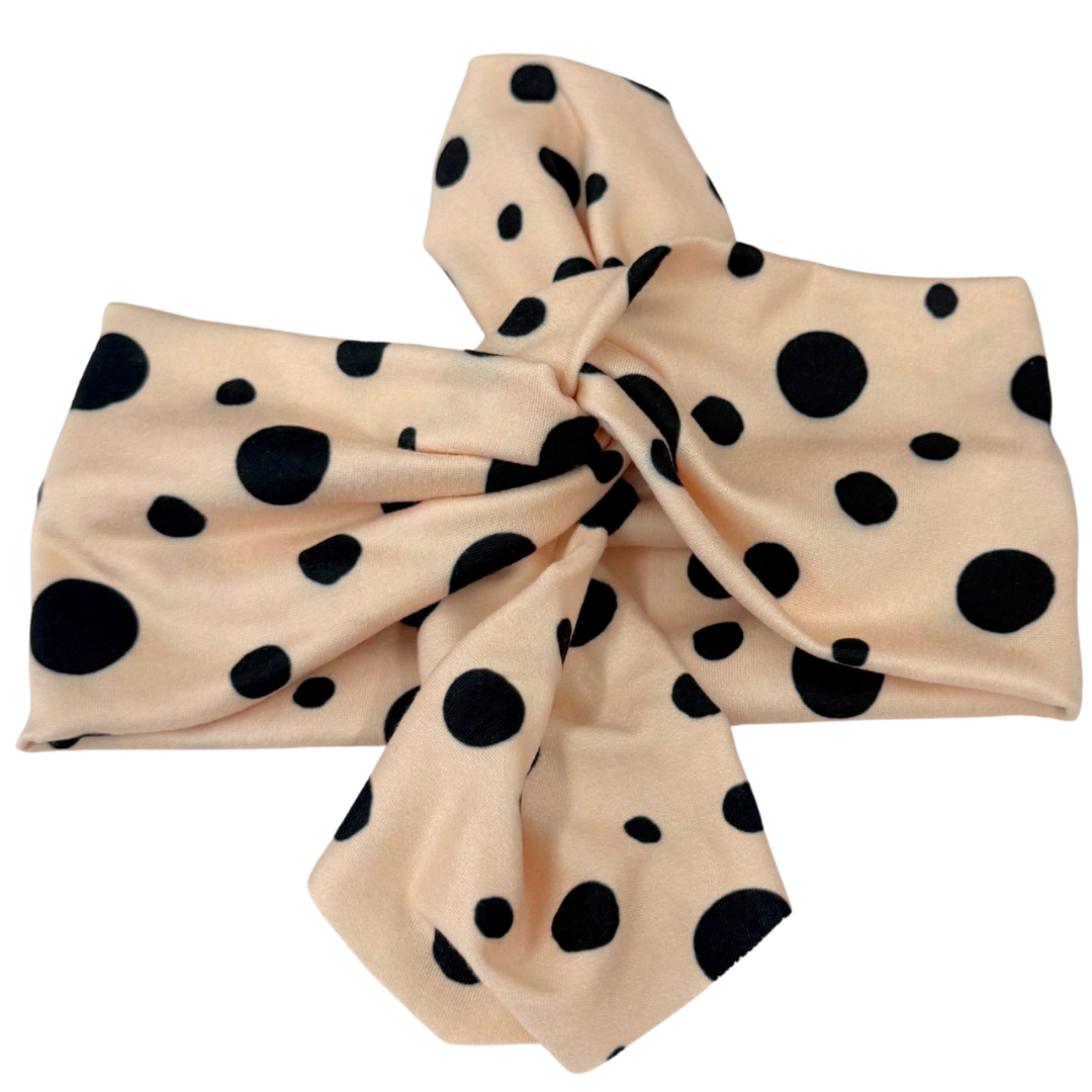 Serre-tête vintage crème à pois avec nœud