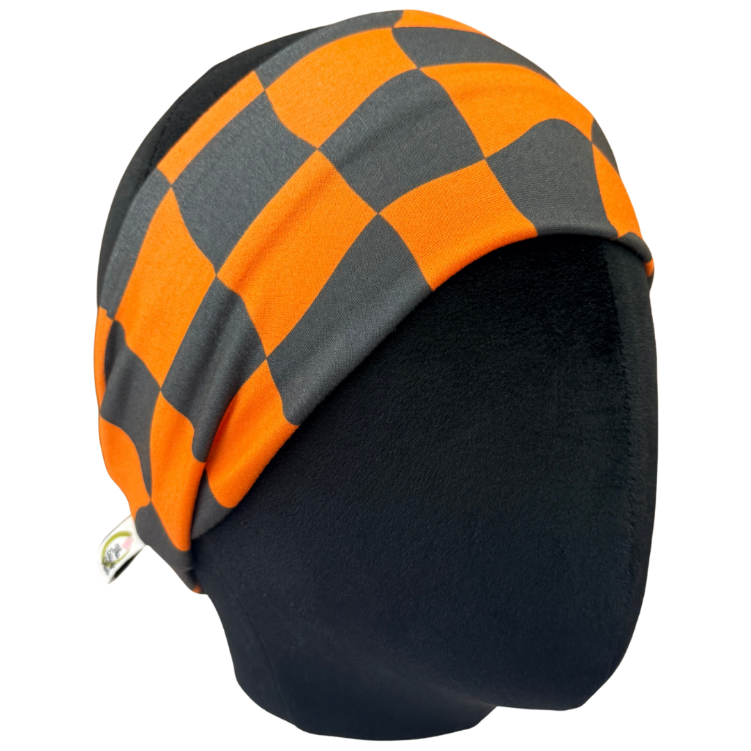 Bandeau extensible à carreaux orange et noir
