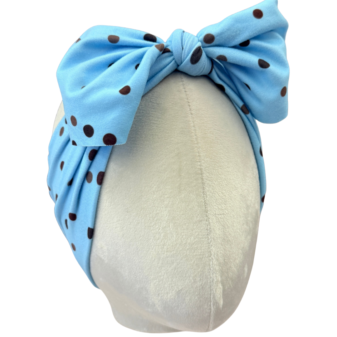 Y2K blau-braunes Polka-Dot Stirnband mit Schleife