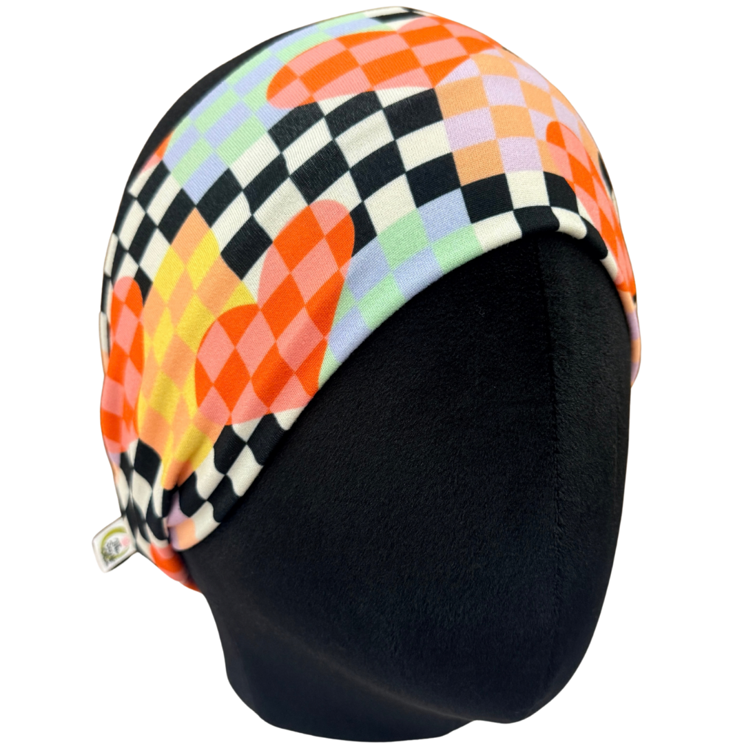 Checker Hearts Stretch Headband