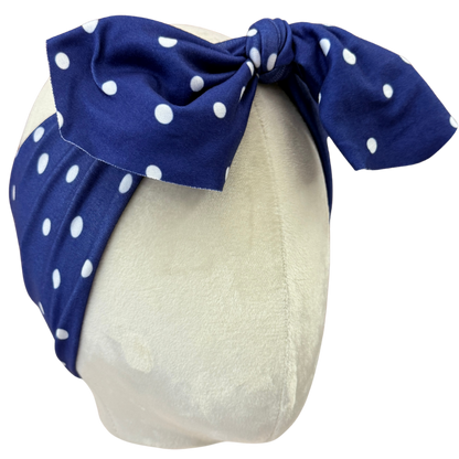 Navy Polka Dot Top Knot Headband