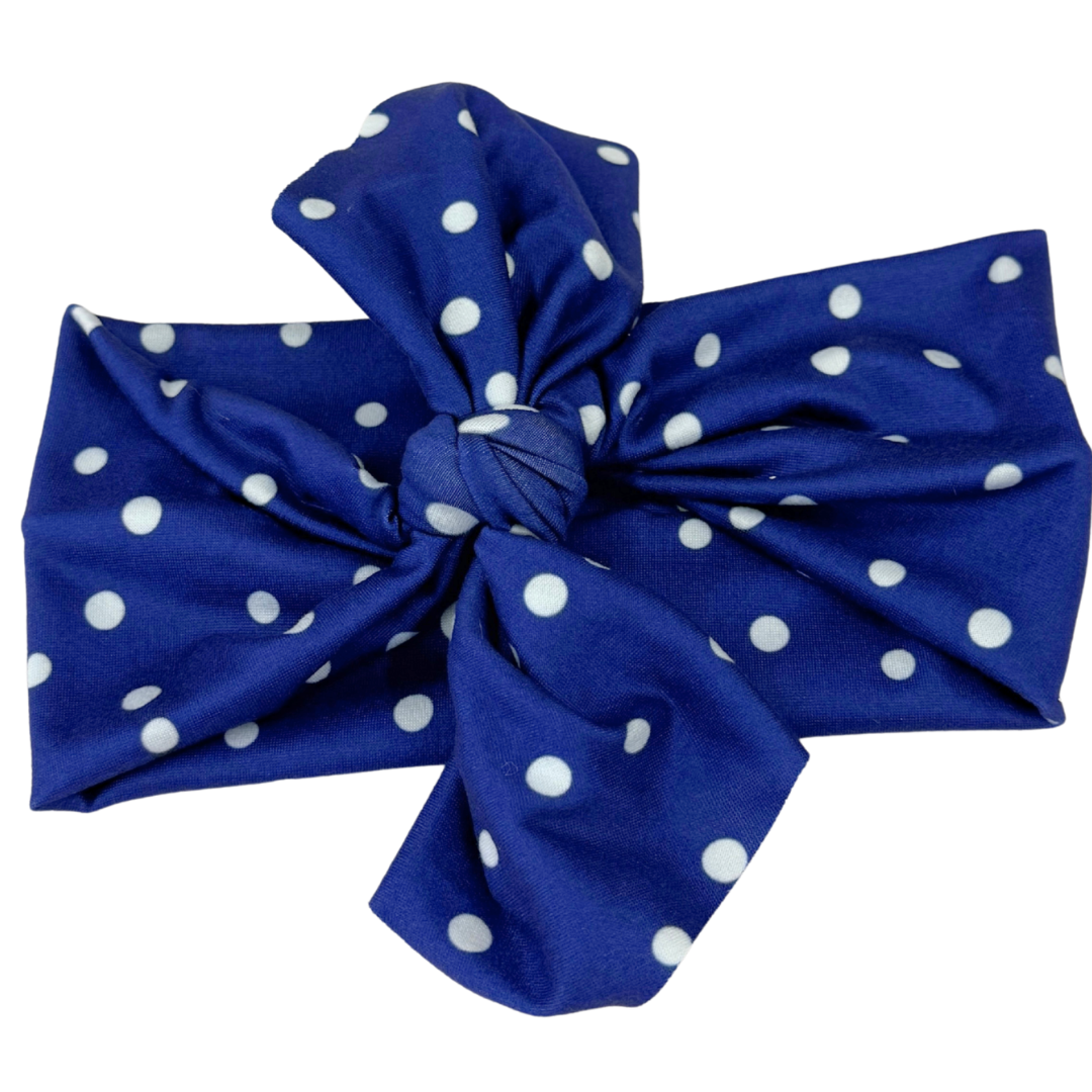 Navy Polka Dot Top Knot Headband