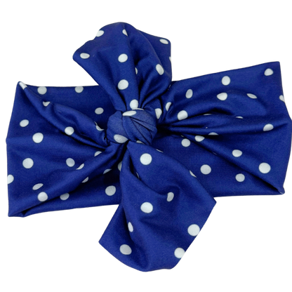Navy Polka Dot Top Knot Headband