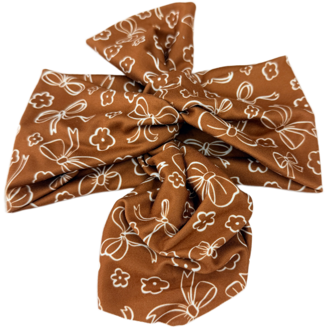 Brown Coquette Bows Top Knot Headband