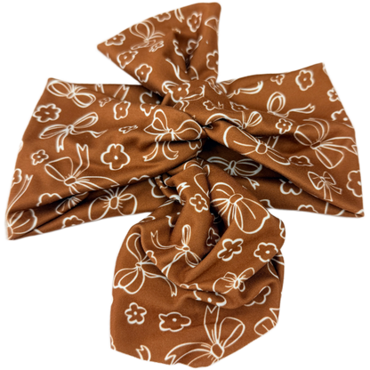 Brown Coquette Bows Top Knot Headband