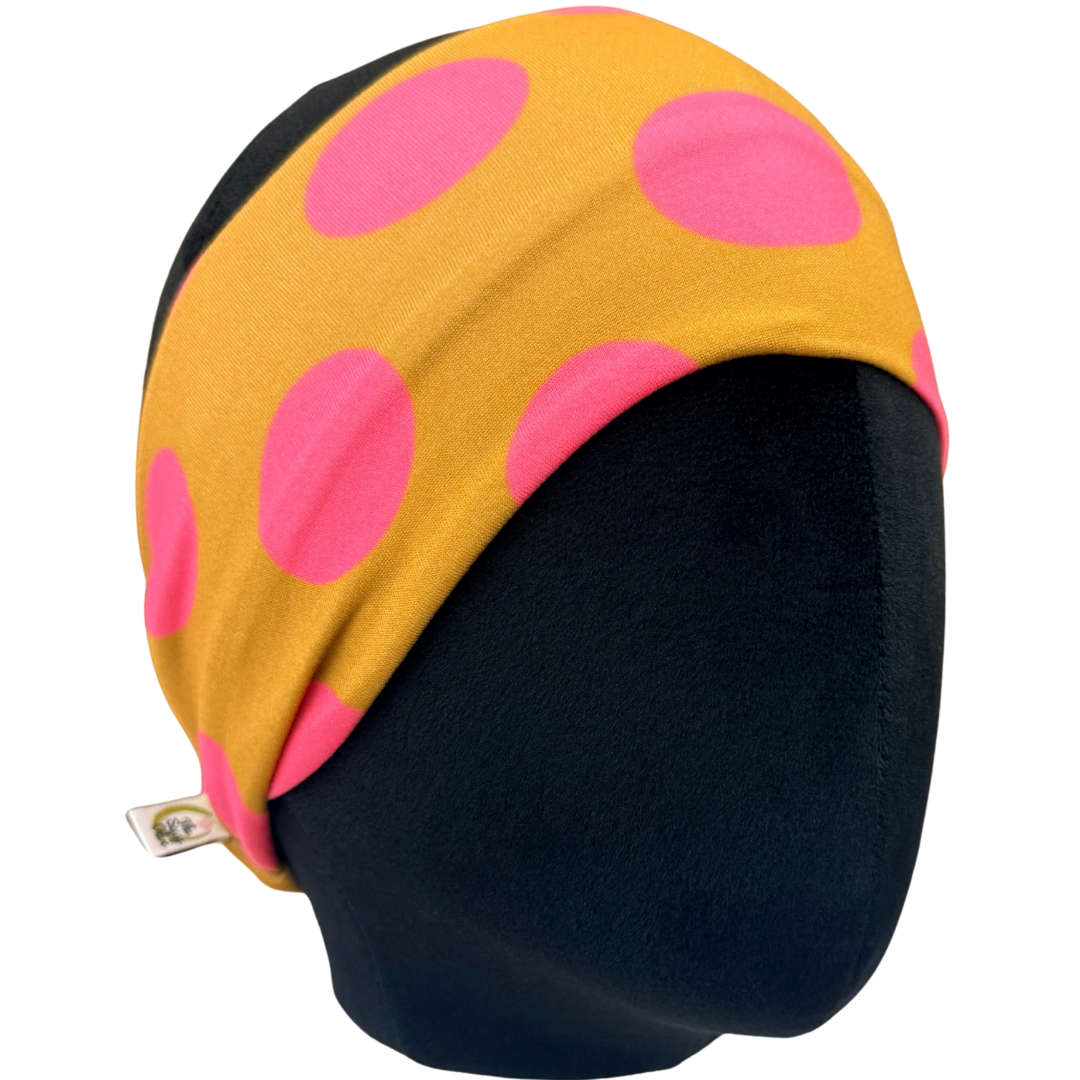 Chartreuse Pink Polka Dots Stretch Headband