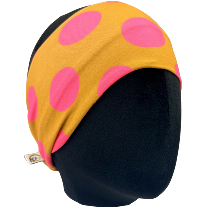 Chartreuse Pink Polka Dots Stretch Headband
