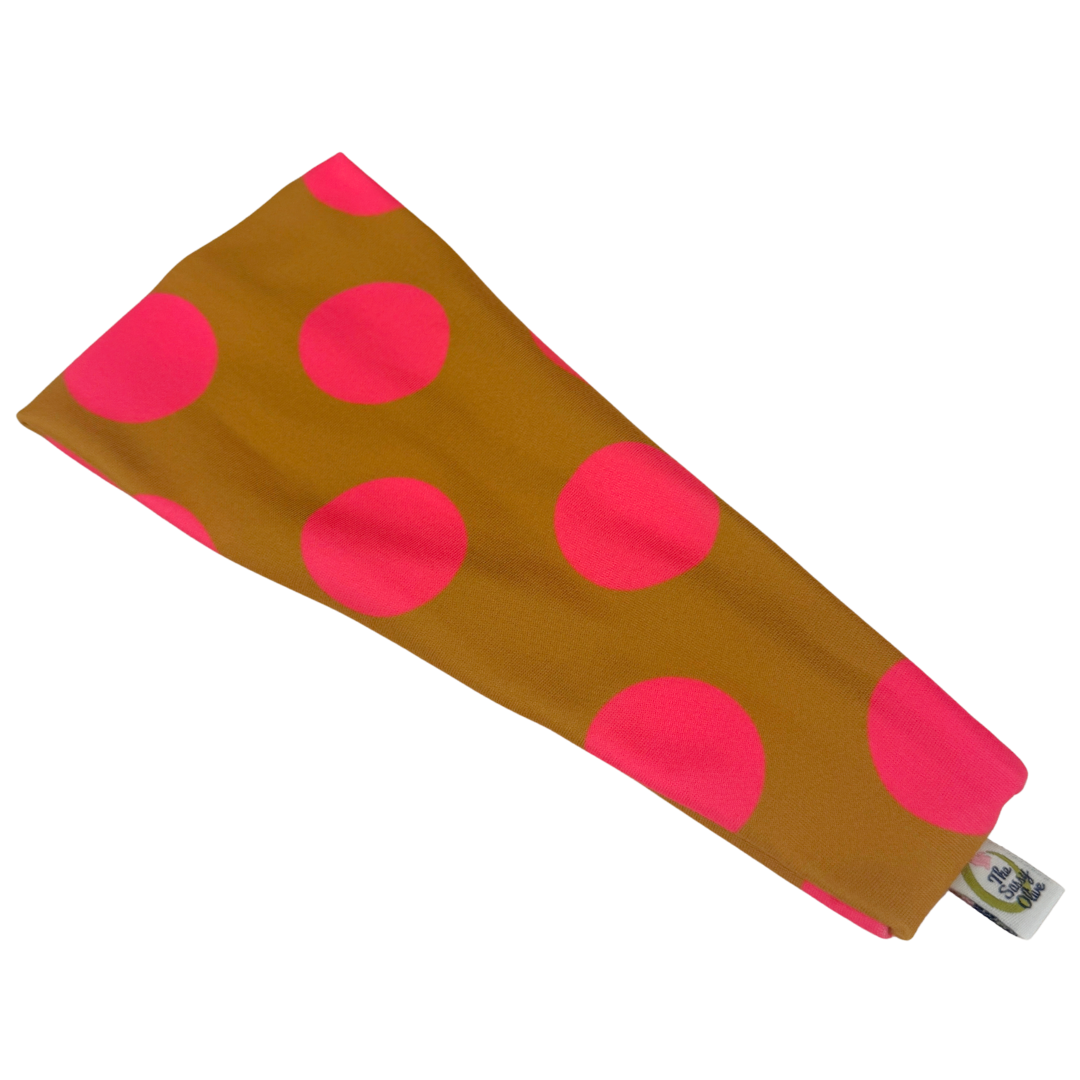 Chartreuse Pink Polka Dots Stretch Headband