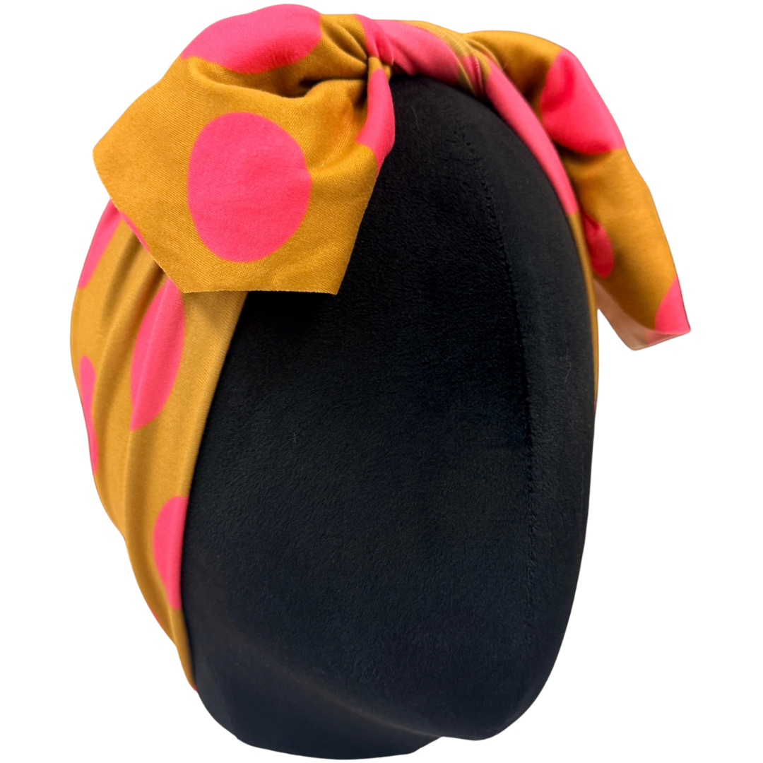 Chartreuse Pink Polka Dots Top Knot Headband