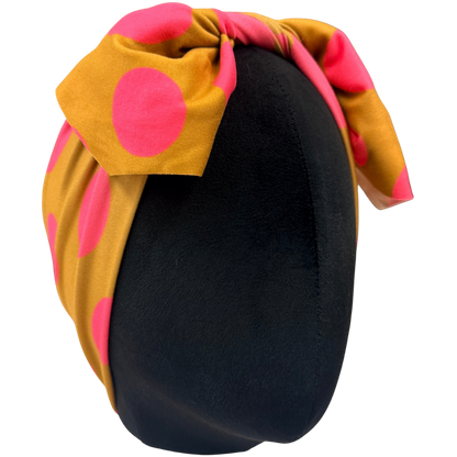 Chartreuse Pink Polka Dots Top Knot Headband