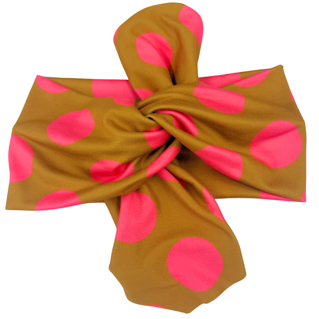 Chartreuse Pink Polka Dots Top Knot Headband