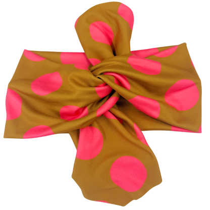 Chartreuse Pink Polka Dots Top Knot Headband