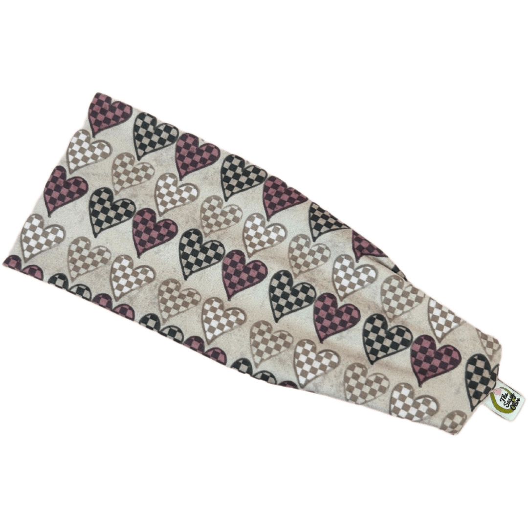 Brown Checker Hearts Stretch Headband - The Sassy Olive