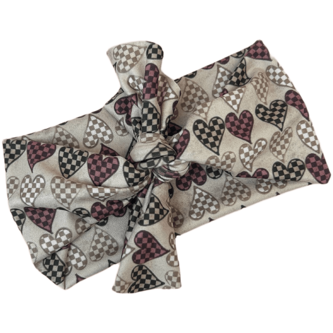 Brown Checker Hearts Top Knot Headband - The Sassy Olive