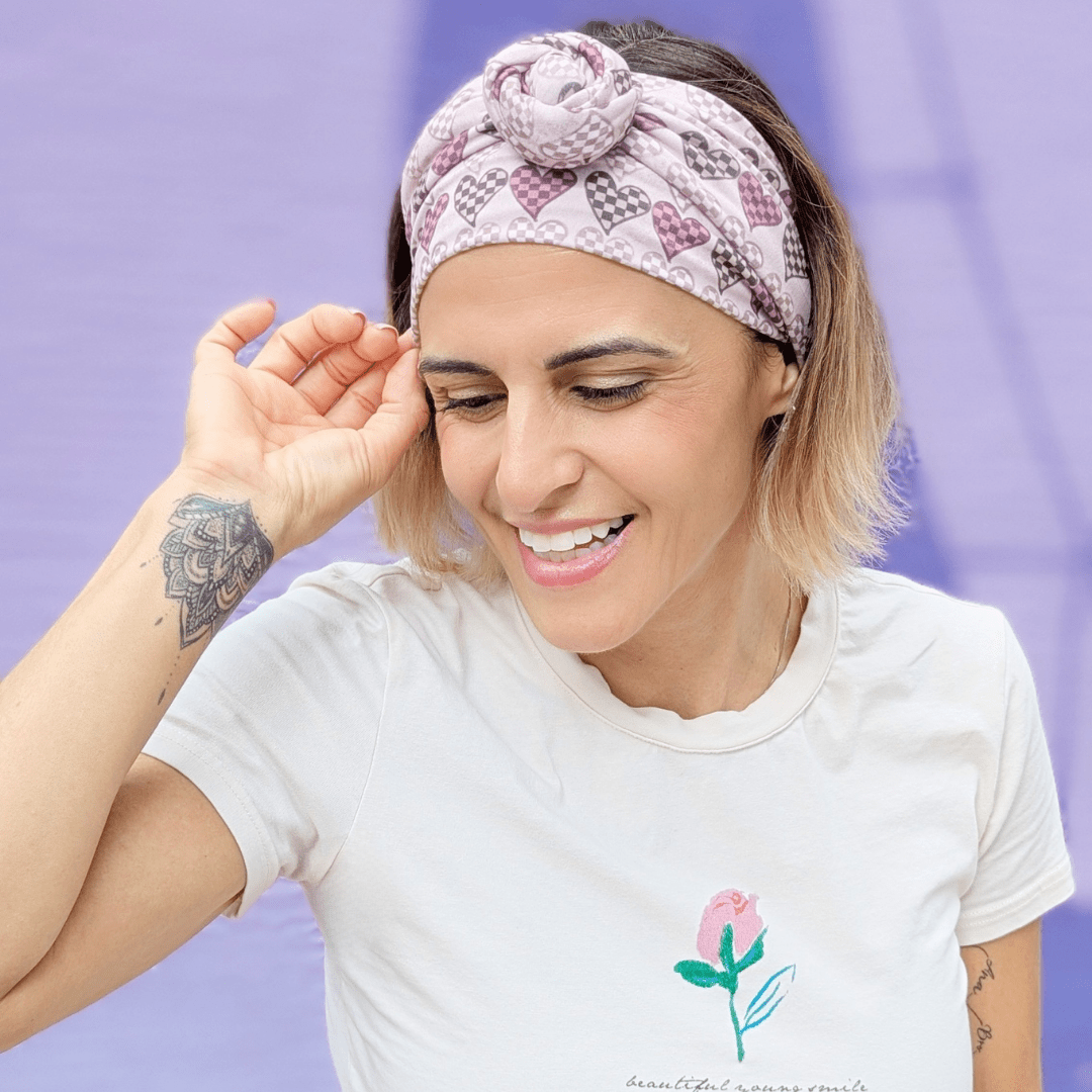 Brown Checker Hearts Wrap Headband - The Sassy Olive