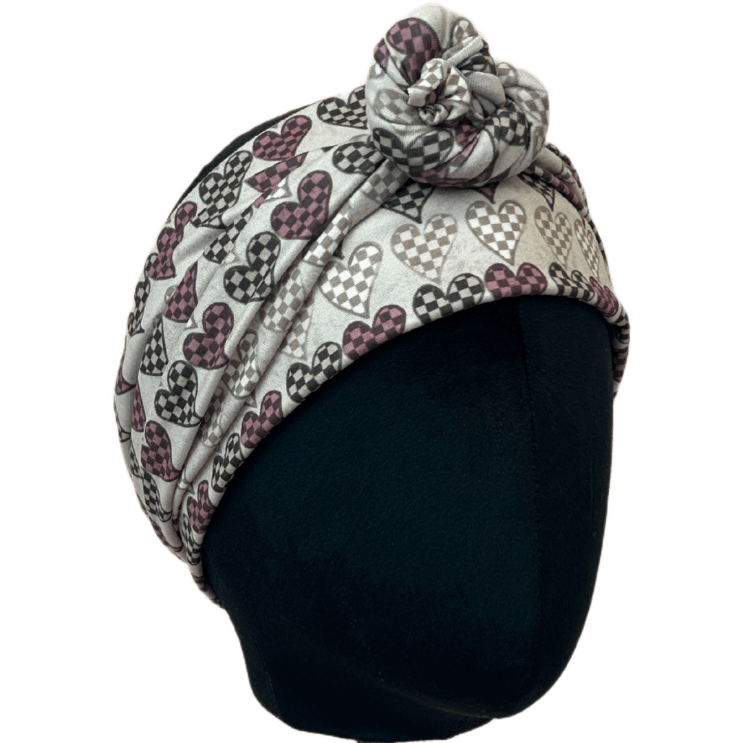 Brown Checker Hearts Wrap Headband - The Sassy Olive