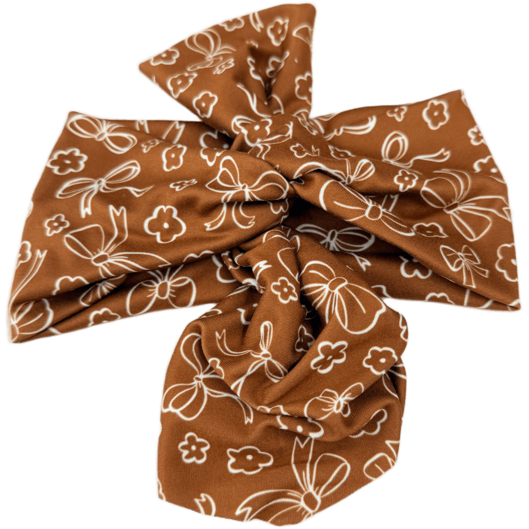 Brown Coquette Bows Top Knot Headband - The Sassy Olive
