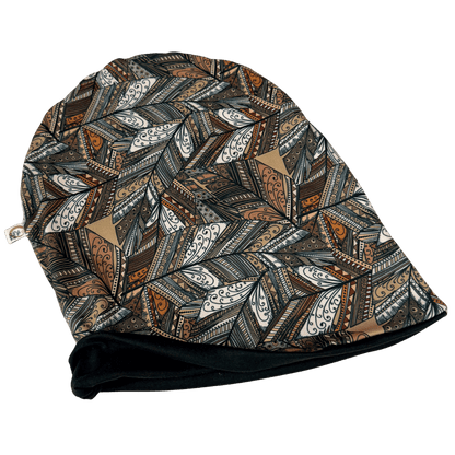 Brown Tribal Feathers Slouchy Beanie - The Sassy Olive