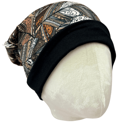 Brown Tribal Feathers Slouchy Beanie - The Sassy Olive