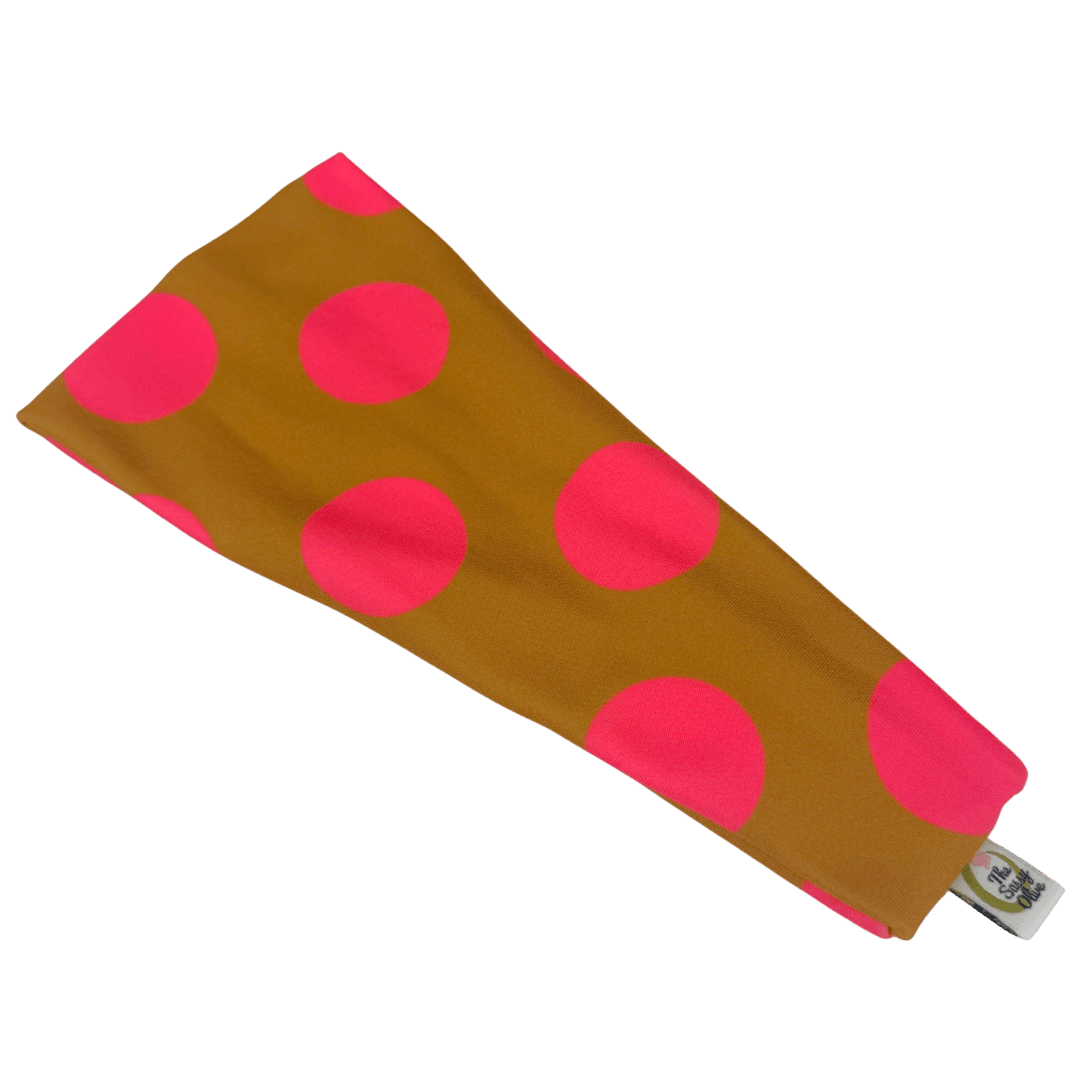 Chartreuse Pink Polka Dots Stretch Headband - The Sassy Olive