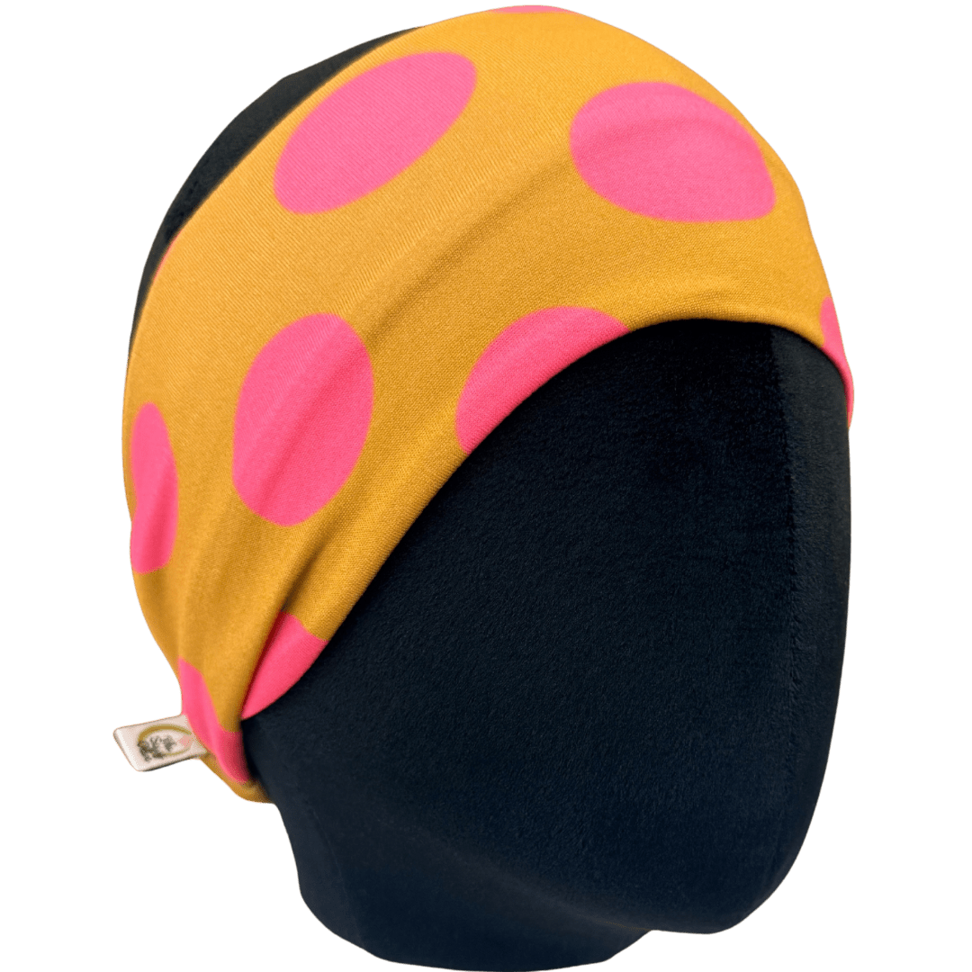 Chartreuse Pink Polka Dots Stretch Headband - The Sassy Olive