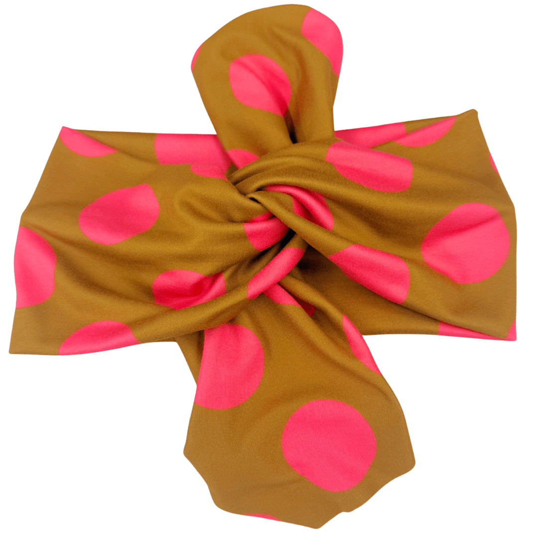 Chartreuse Pink Polka Dots Top Knot Headband - The Sassy Olive