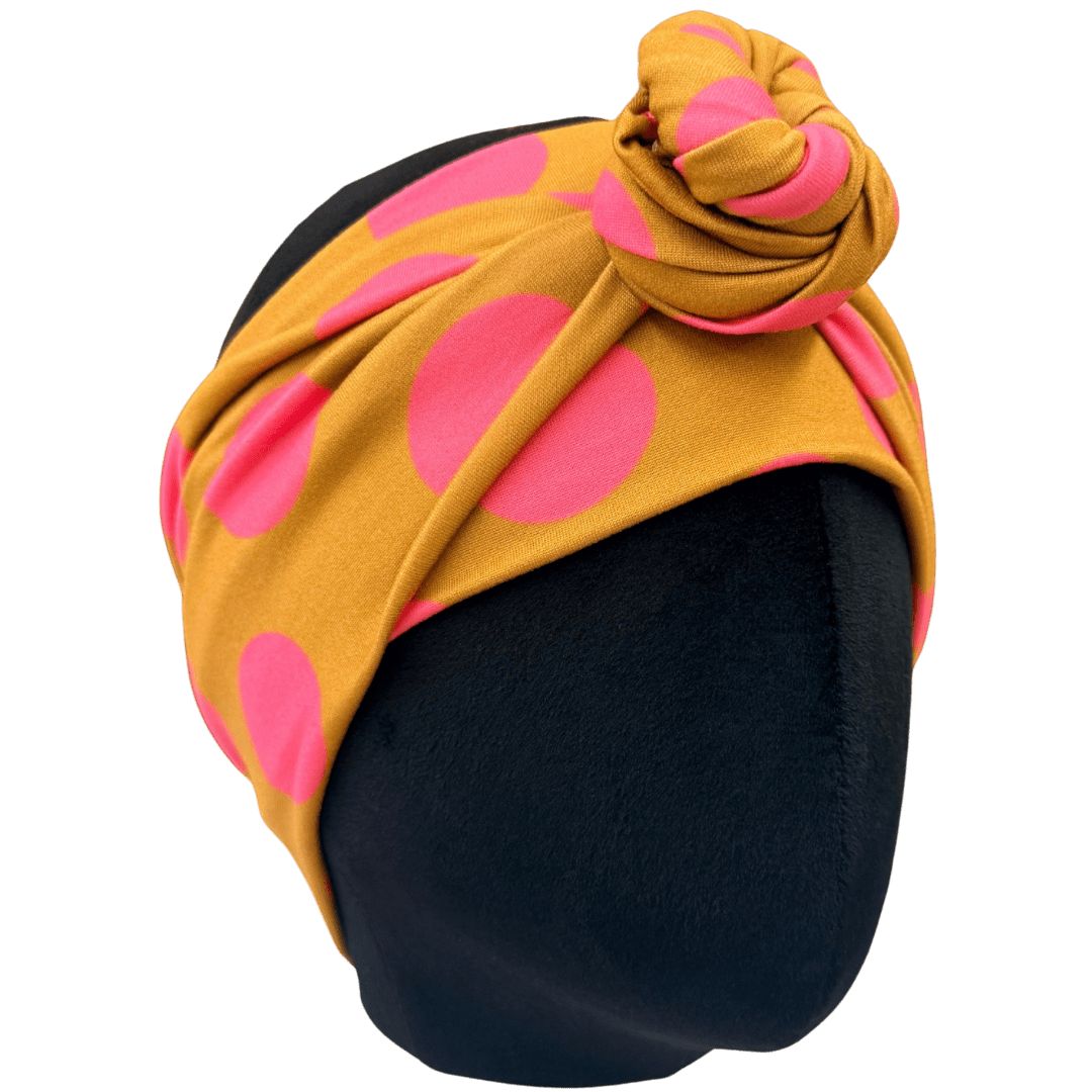 Chartreuse Pink Polka Dots Wrap Headband - The Sassy Olive