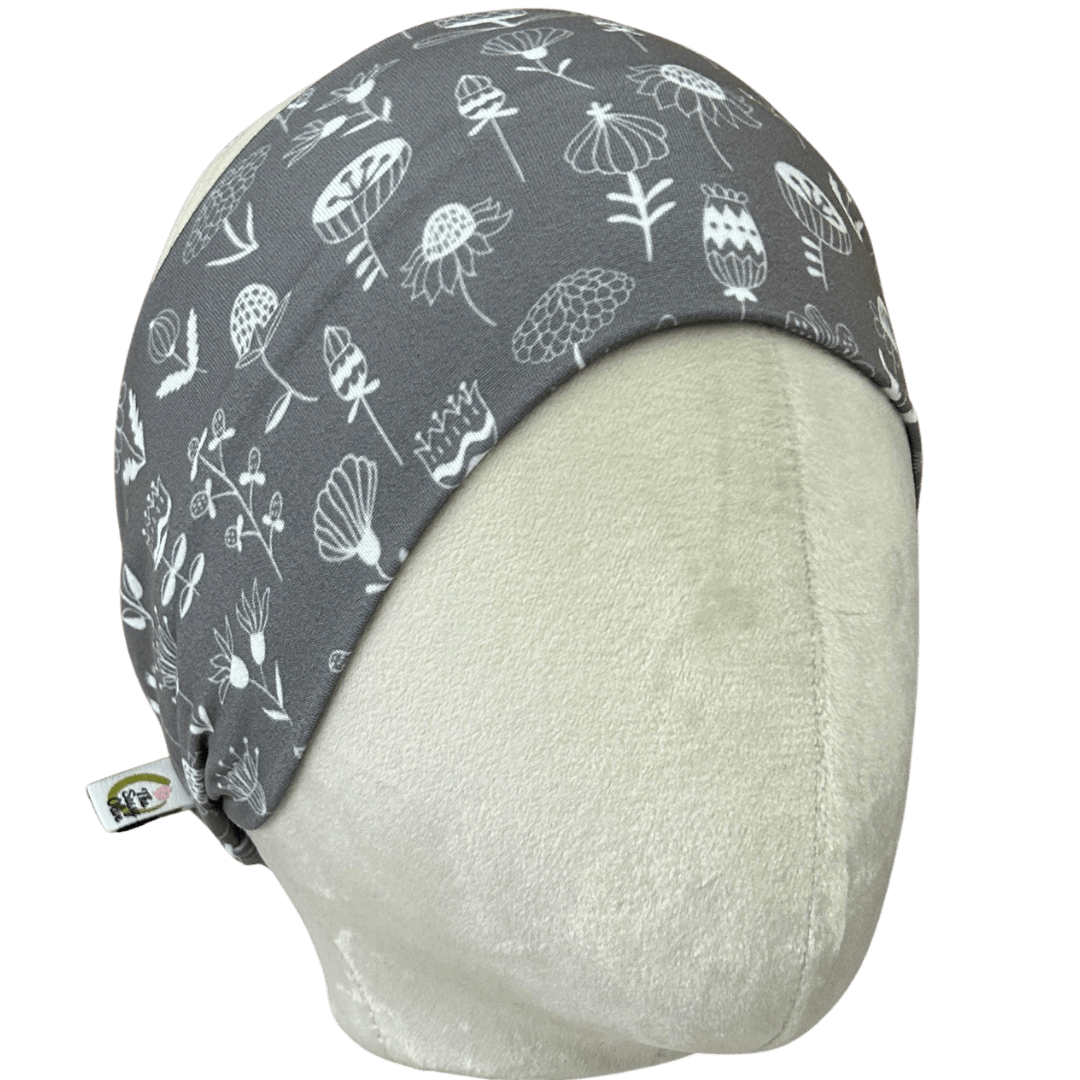 Doodle Flowers Grey Stretch Headband - The Sassy Olive