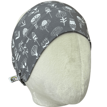 Doodle Flowers Grey Stretch Headband - The Sassy Olive
