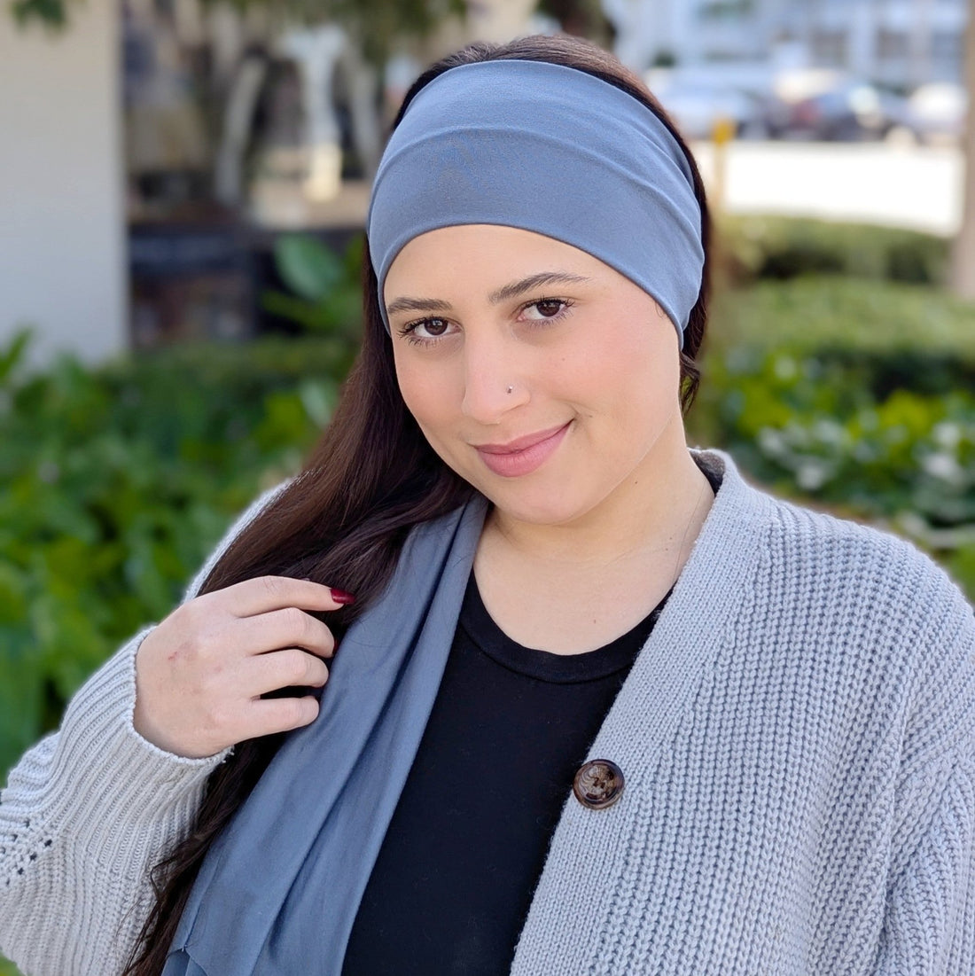 Dusty Blue Grey Solid Stretch Headband - The Sassy Olive