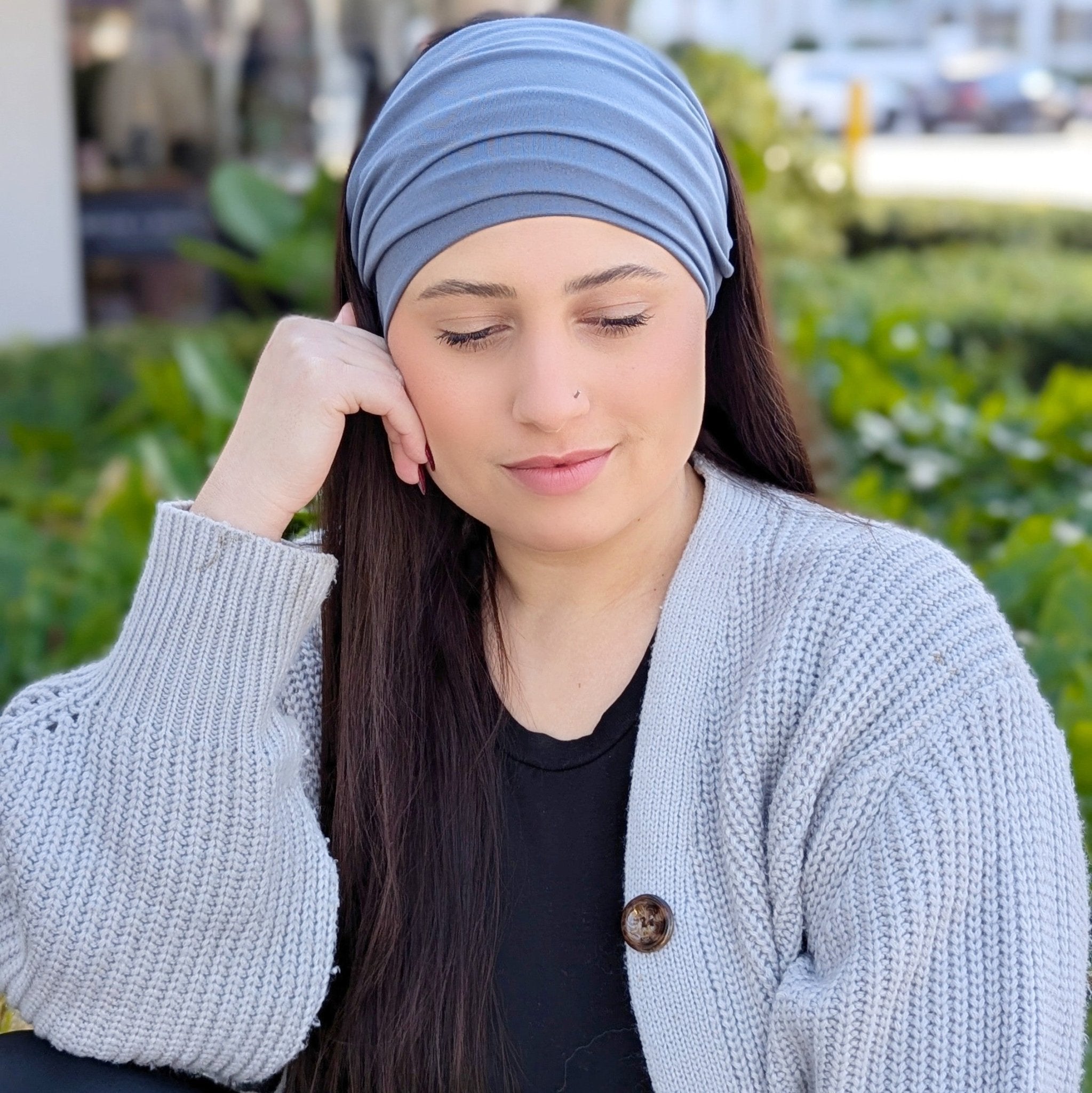 Dusty Blue Grey Solid Wrap Headband - The Sassy Olive
