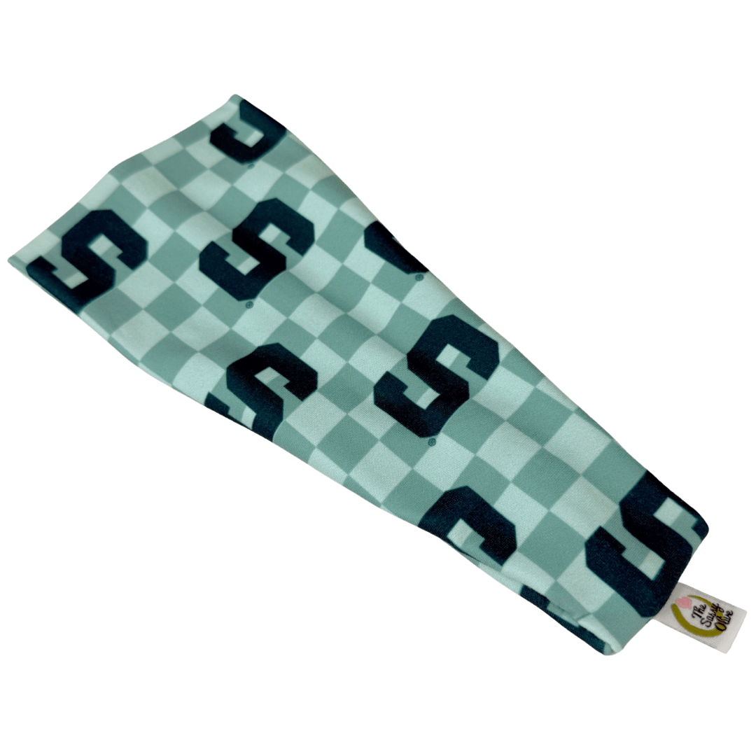 Green Checker MSU Stretch Headband - The Sassy Olive