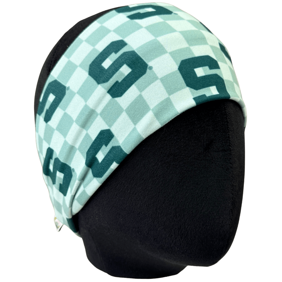 Green Checker MSU Stretch Headband - The Sassy Olive