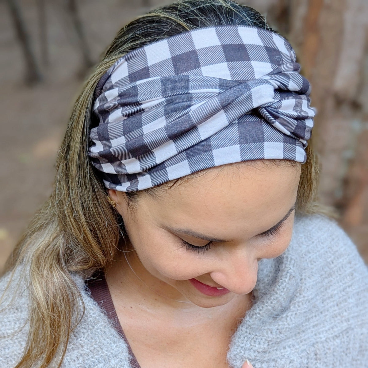 Natural Buffalo Plaid Wrap Headband - The Sassy Olive