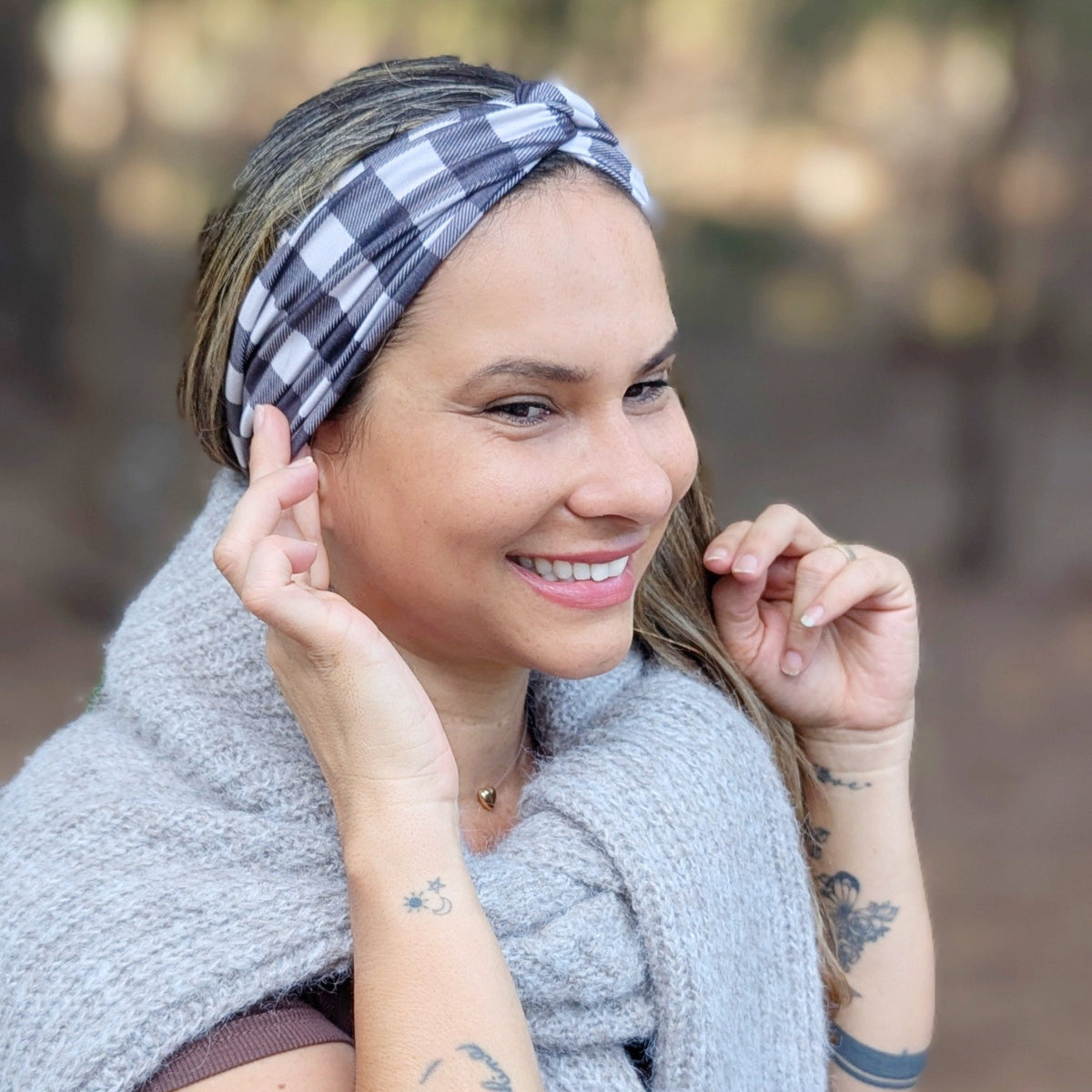 Natural Buffalo Plaid Wrap Headband - The Sassy Olive
