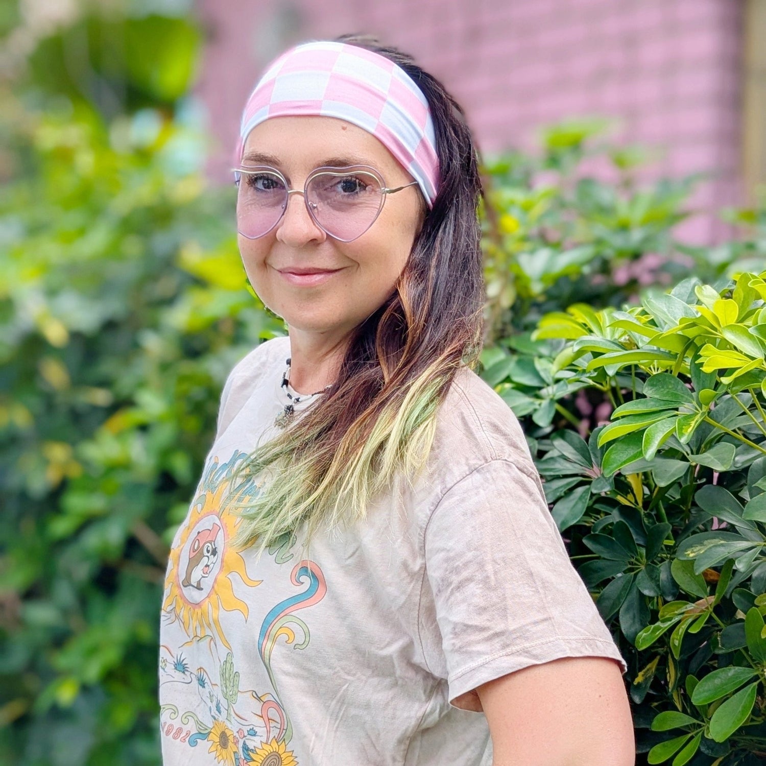 Peach Fuzz Checker Stretch Headband - The Sassy Olive