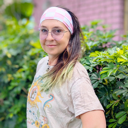 Peach Fuzz Checker Stretch Headband - The Sassy Olive