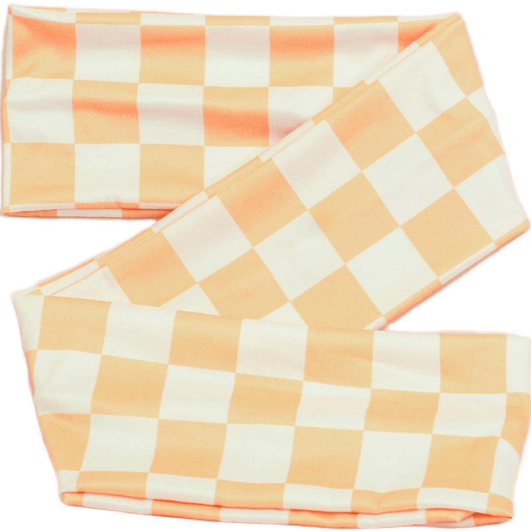 Peach Fuzz Checker Wrap Headband - The Sassy Olive