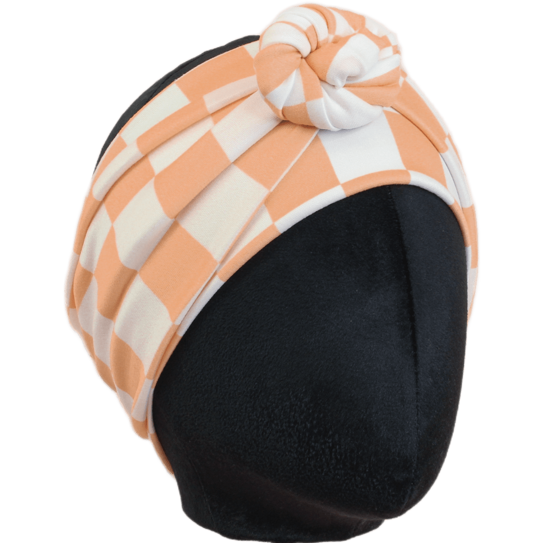 Peach Fuzz Checker Wrap Headband - The Sassy Olive