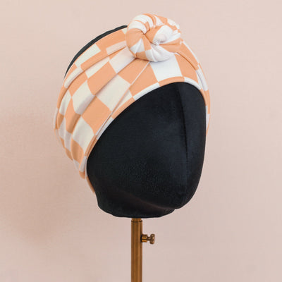 Peach Fuzz Checker Wrap Headband - The Sassy Olive