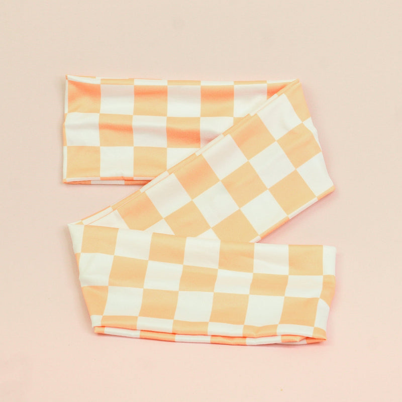 Peach Fuzz Checker Wrap Headband - The Sassy Olive