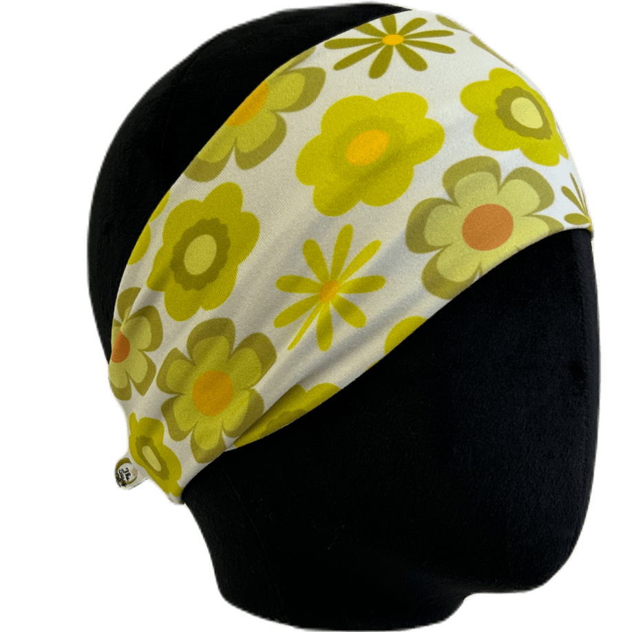 Retro Chartreuse Floral Stretch Headband - The Sassy Olive